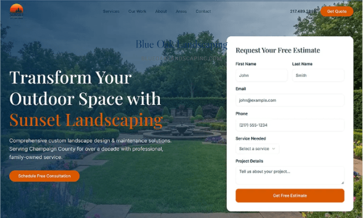 Website design for Blue Oak Landscaping